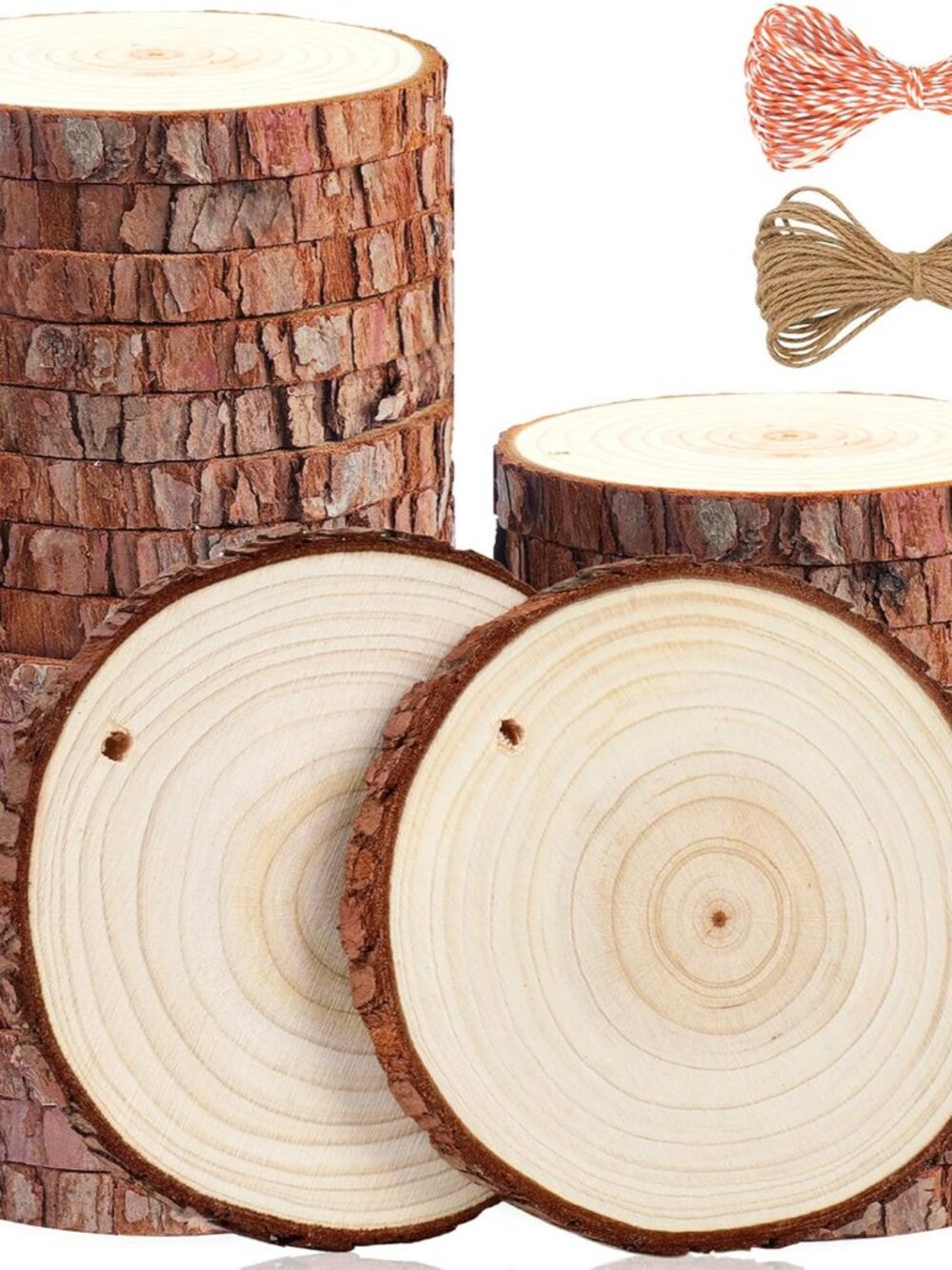 Natural Wood Slices - 30 Pcs 3.5-4 inches Craft Unfinished Wood kit Predrilled w